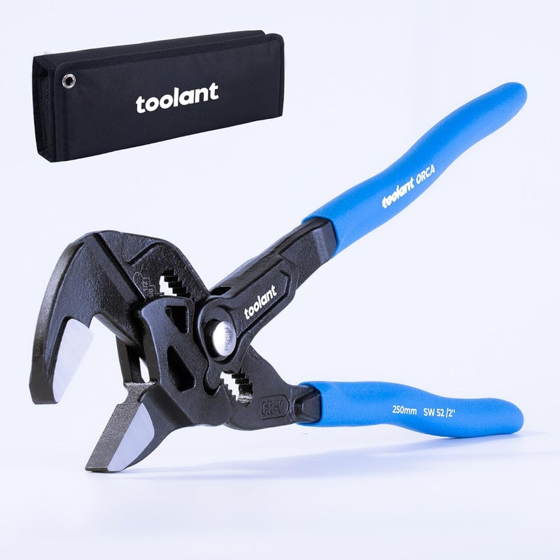 toolant 10-INCH Plier Wrench, CR-V Construction Adjustable Wrench With Pouch, Black Finish Smooth Jaw Pliers, Parallel Jaws with Comfortable Grips, Suitable for All Types of Nuts, Water Pipes, etc - Image 1